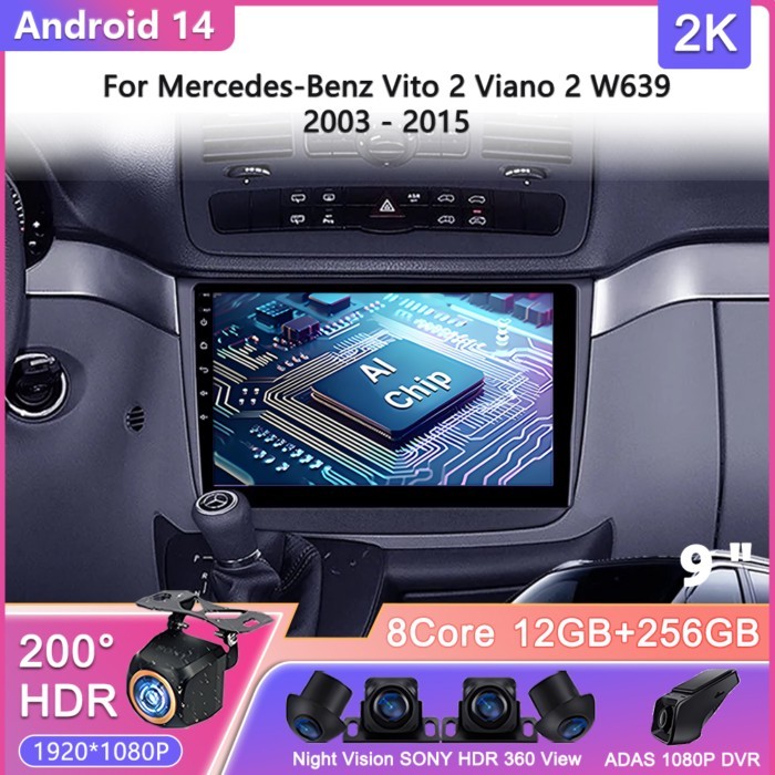Android 14 For Mercedes-Benz Vito 2 Viano 2 W639 2003 - 2015 Car Radio Multimedia Video Player Navi