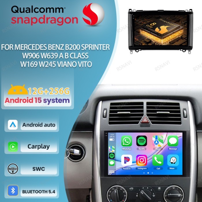 Car Radio Android 15 For Mercedes Benz B200 Sprinter W906 W639 A B Class W169 W245 Viano Vito GPS Q