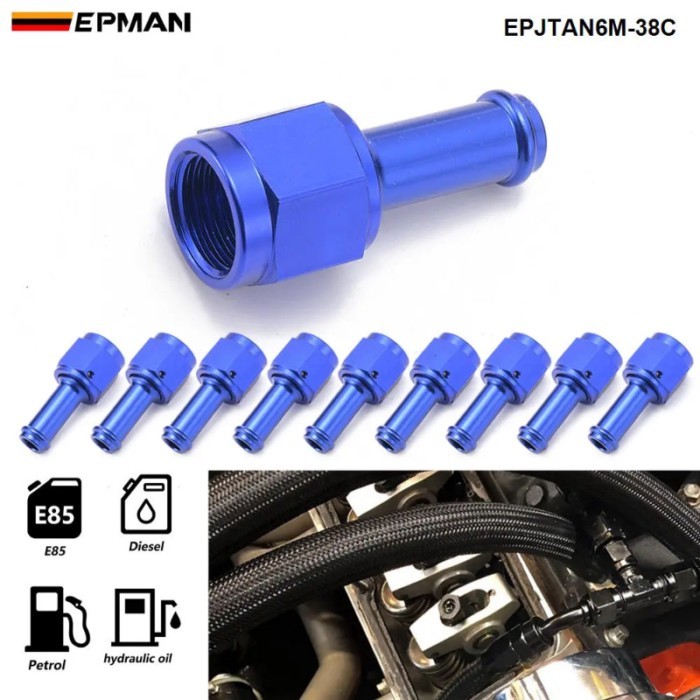 EPMAN 10PCS Female 6AN AN6 To 3/8" Barb Straight Swivel Hose Fitting Aluminum Hose Barb Fuel Line A