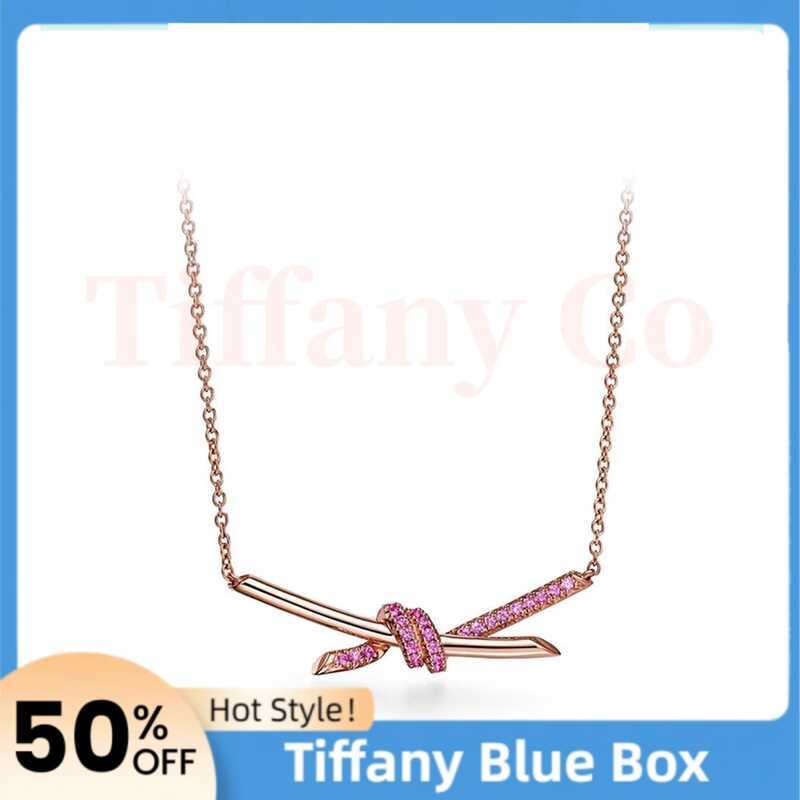 Tiffany & Co Knot Pendant, 18K Rose Gold with Pink Sapphires, Adjustable Minimalist Office Essential