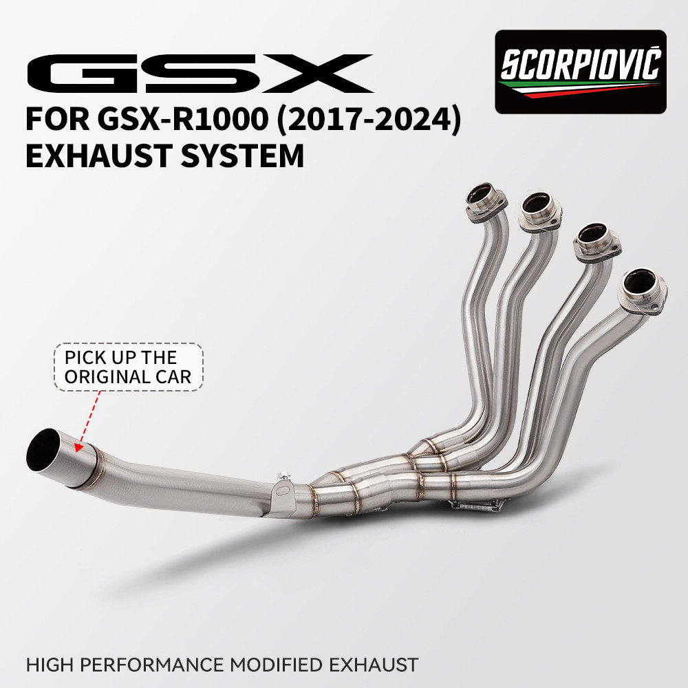 สําหรับ GSXR1000 GSXR 1000 GSXS1000 2017-2024 Motocross ไอเสียเต็มระบบรถจักรยานยนต์ด้านหน้าท่อสแตนเล
