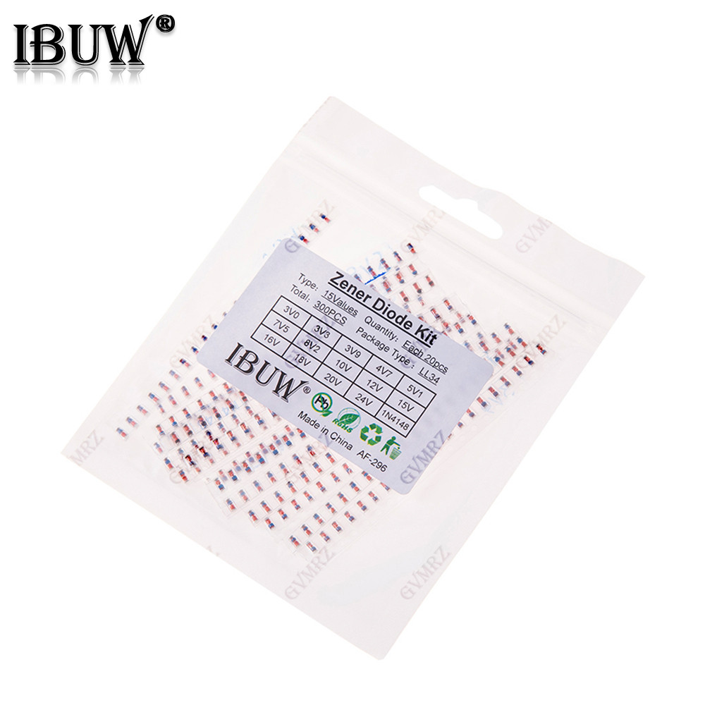 300PCS 16Values Zener Diode Kit 3V0-24V 1N4148 LL34 สําหรับโครงการระเบียบแรงดันไฟฟ้า