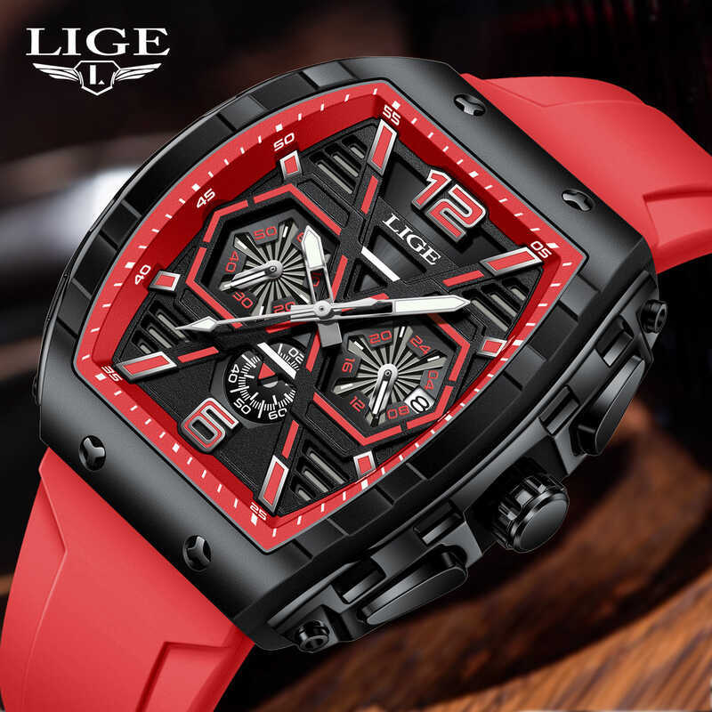 LIGE/LIGE การค้าต่างประเทศจัดหาเฉพาะนาฬิกาผู้ชายทรงสี่เหลี่ยมสไตล์ใหม่ 50M ปฏิทินมัลติฟังก์ชั่นกันน้