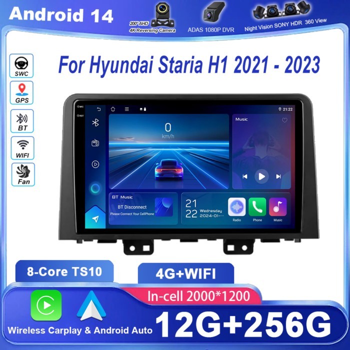 Car DVD Android 14 Radio Stereo For Hyundai Staria H1 2021 -2023 Auto Multimedia Video Player GPS N
