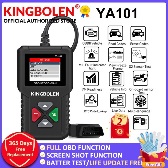 KINGBOLEN YA101 OBD2 Scanner Automotive Battery Test Engine Check Diagnostic Tool  Code Reader PK E