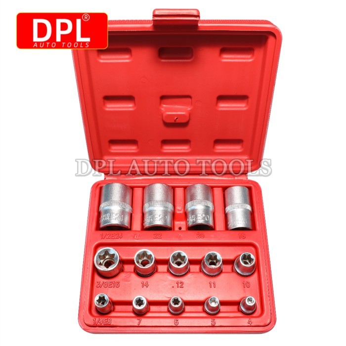 14Pcs E Type Torx Star Female Bit Socket Set Wrench Sockets E4-E24 for Home DIY Metalworking Auto R