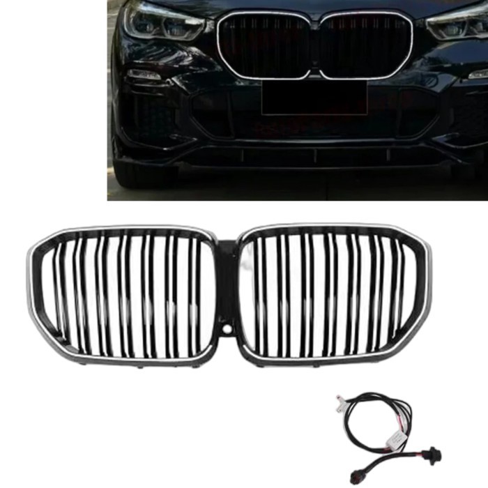 Front Kidney Grille Racing Grill With LED Light For BMW X5 G05 X5M X5 M F95 2019-2023 Black Upper B