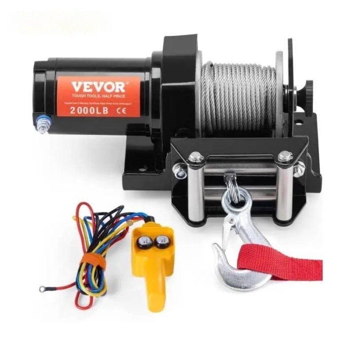2000lbs Electric Car Winch ATV/UTV Steel Cable Winch with Wired Remote Control for Towing Off-Road