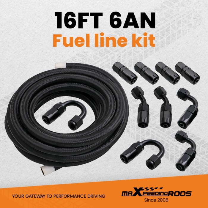 AN6 -6AN Fitting Stainless Steel Nylon Braided Oil Fuel Hose Line 16 Feet Kit Oil Hose Pipe + Fitti