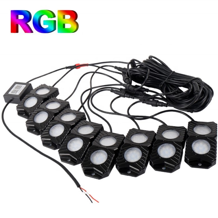 OVOVS 8 pods Blue-tooth Controlled RGB Led Rock Light 8 pods Mini RGB Trucks Lights Car Rgb Led Roc