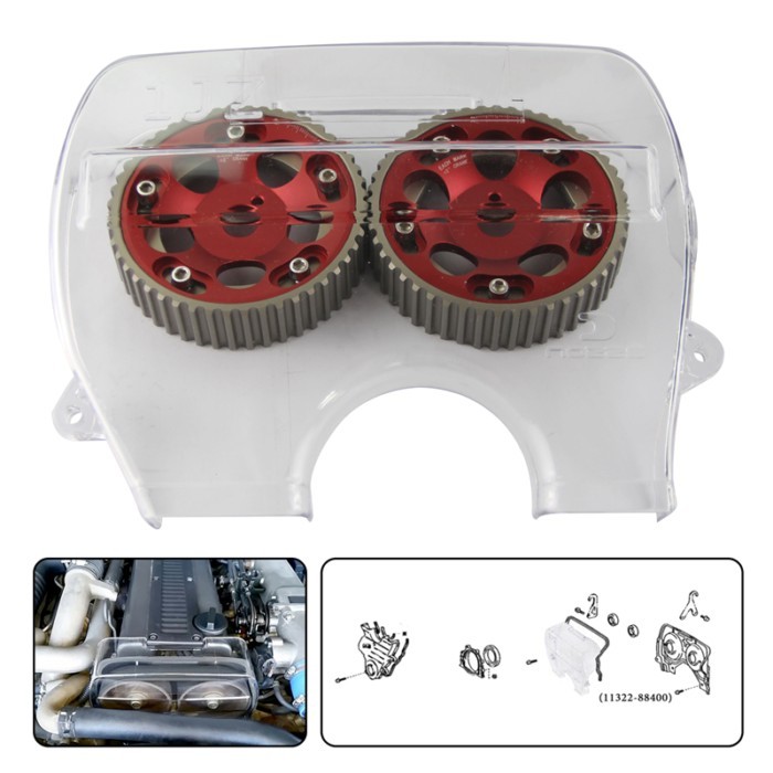 Cam Pulleys + Cam Cover for Toyota Supra JZA70 90-93 Mark II/Cresta/Chaser JZX81 90-92 JZX90 92-93