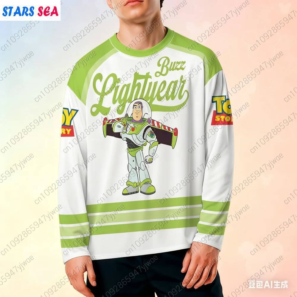 2026 ฤดูใบไม้ร่วง Mens Toy Story Buzz Lightyear Woody เสื้อยืดแขนยาวผู้ชาย Vintage Men ฤดูใบไม้ร่วงหลวมกีฬา O-คอผู้ชายเสื้อผ้า