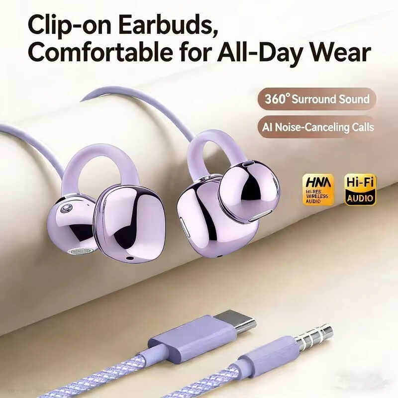 อัพเกรดหูฟังแบบมีสาย Type C แบบ Clip-on เสียงไฮไฟหูฟังกีฬาชุดหูฟังสําหรับเล่นเกมหูฟังในไมโครโฟน HD