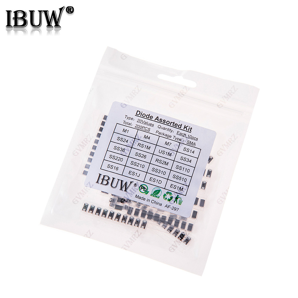200PCS 20Values SMA Diode Assorted Kit M1 M4 M7 SS14 SS24 สําหรับโครงการการตรวจสอบอิเล็กทรอนิกส์