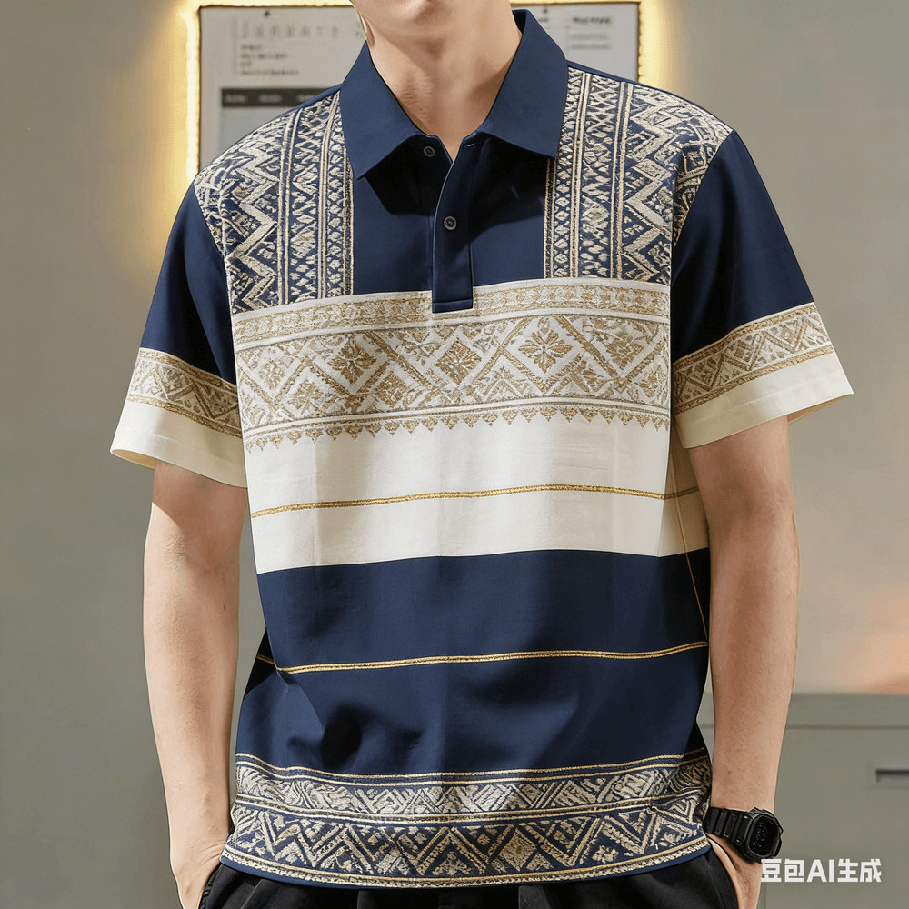 เสื้อโปโลแขนสั้นผู้ชาย สไตล์ชาติพันธุ์ Barong ลายกราฟิก พอดีกับการแต่งตัวลำลองหรือออกไปข้างนอก