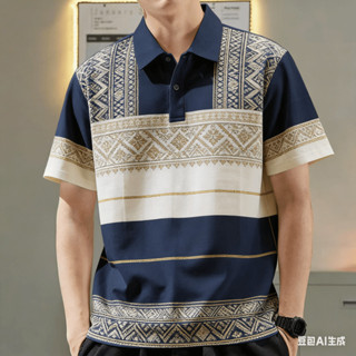 เสื้อโปโลแขนสั้นผู้ชาย สไตล์ชาติพันธุ์ Barong ลายกราฟิก พอดี…