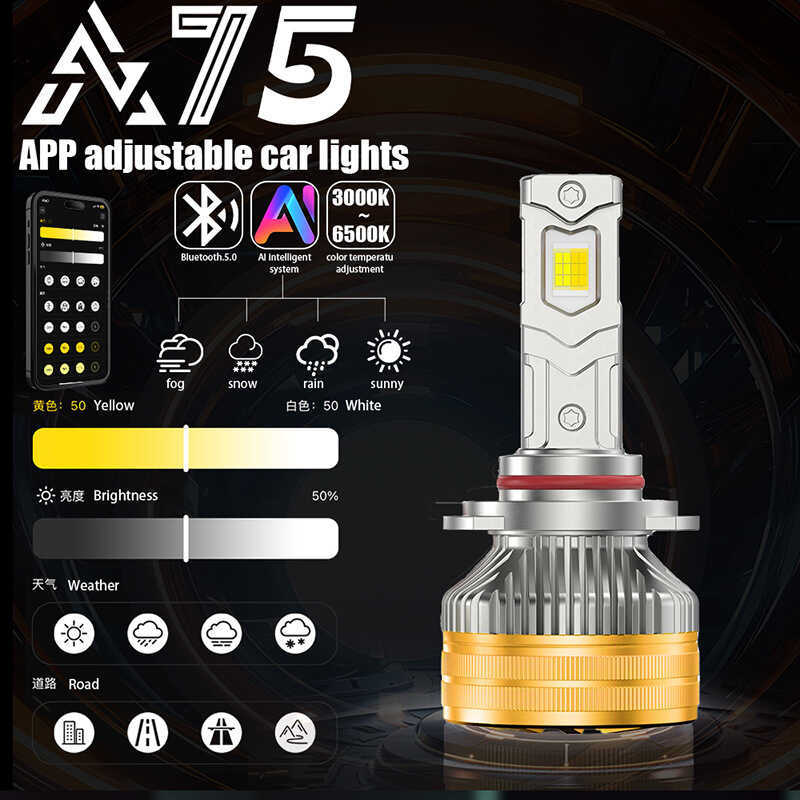 A75 โทรศัพท์มือถือ APP ควบคุมสมาร์ทไฟหน้า 9012 H1 H7 H11 ถอดรหัสรถสมาร์ทควบคุมไฟหน้า