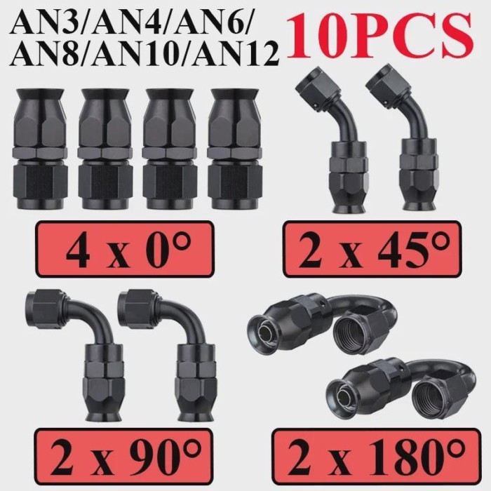 10Pcs Universal AN3 AN4 AN6 AN8 AN10 Straight 45 90 180 Degree Reusable Hose End Fittings Adapter F
