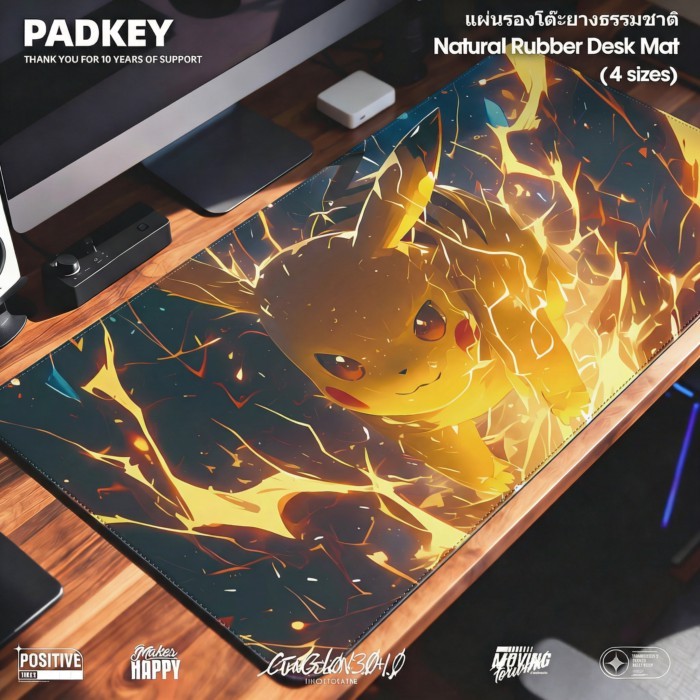 PADKEY Pikachu Gaming Mouse Pad 90×40cm XXL | Pokemon Lightning Design | Natural Rubber กันลื่น | 🚚 