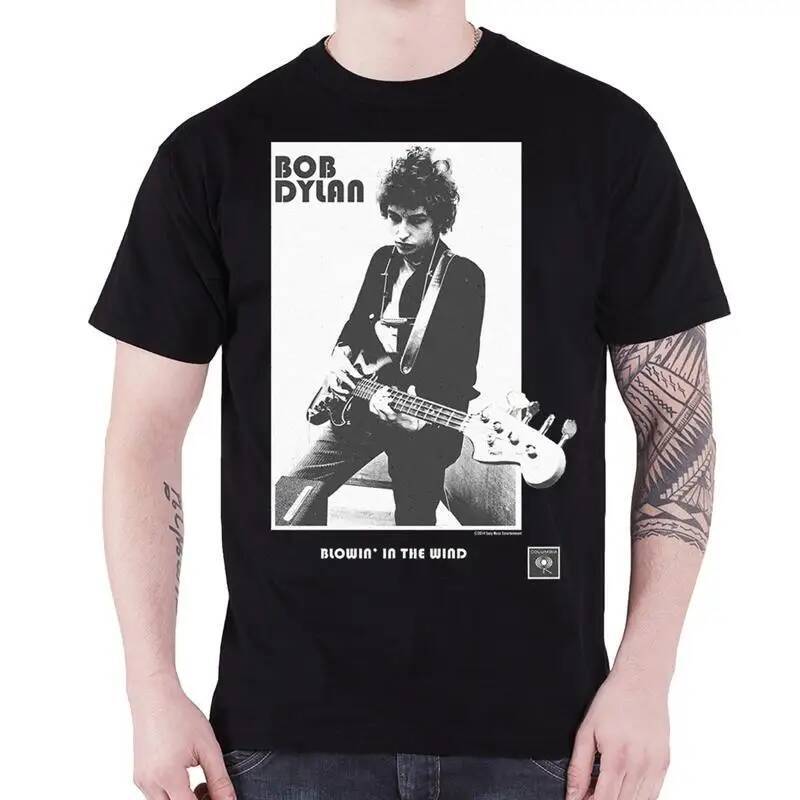 Bob Dylan T-Shirt Contrast Band โลโก้อย่างเป็นทางการ สีดำใหม่