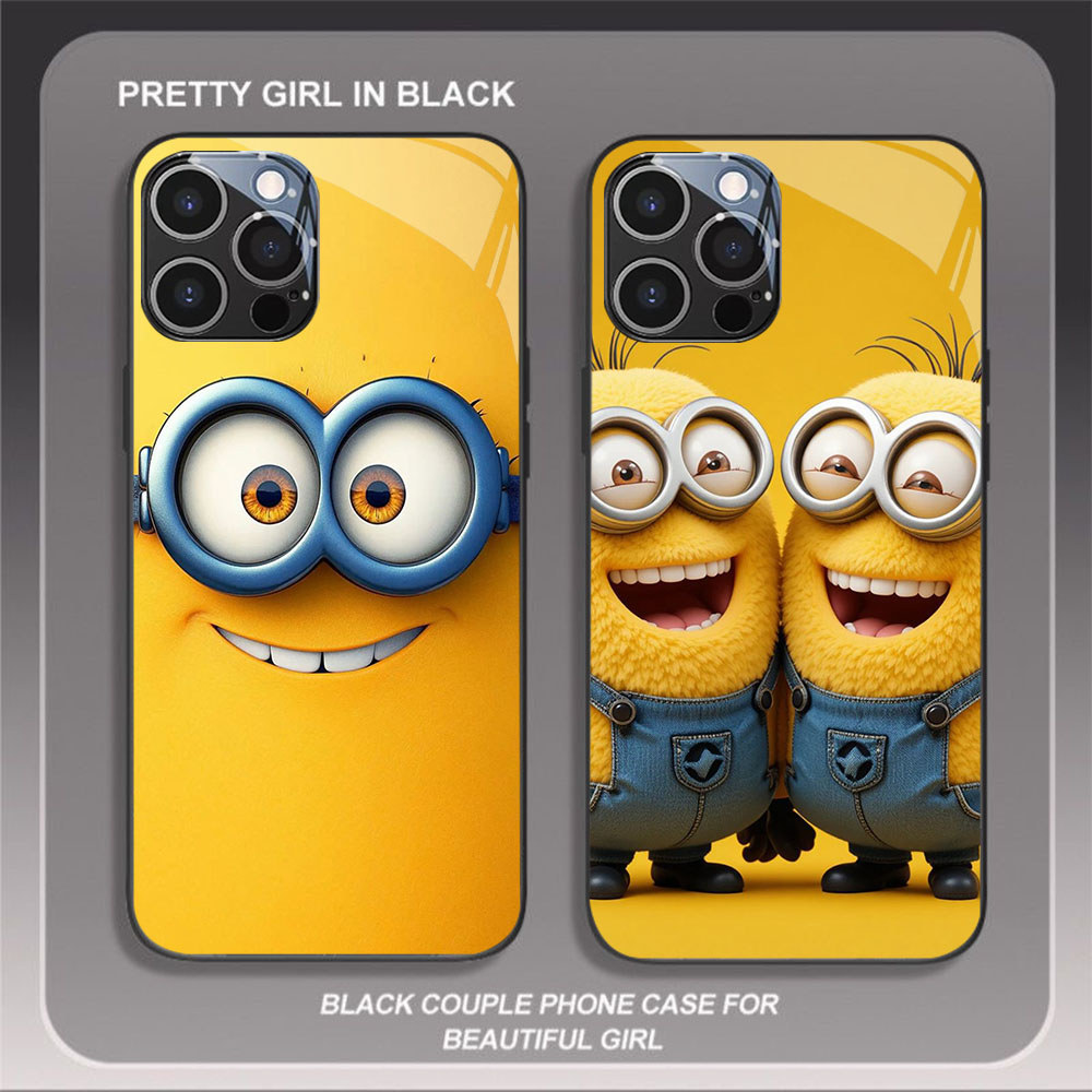 HW-6 ปลอกแก้ว Charming Minions สําหรับ iPhone 14 15 Plus Pro Max