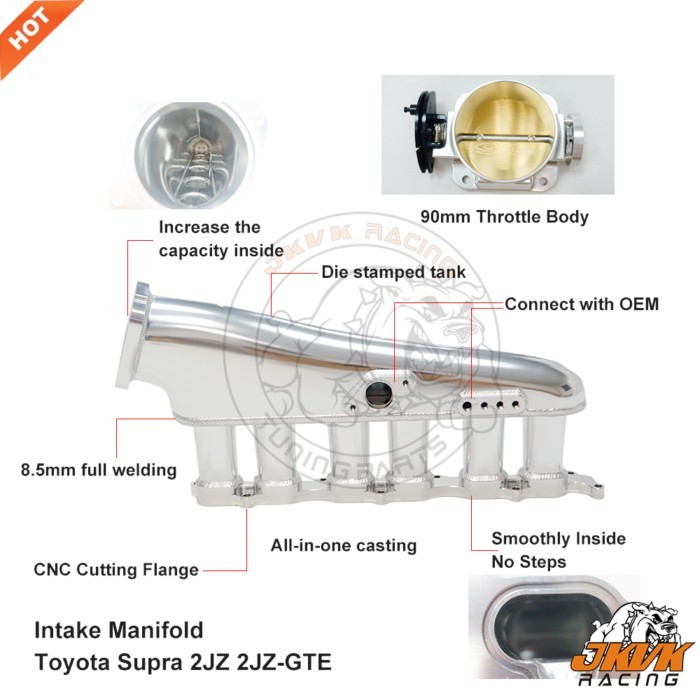 JKVK RACING Billet Intake Manifold Kits For 2JZ-GTE Engine With 90MM 12 Injector