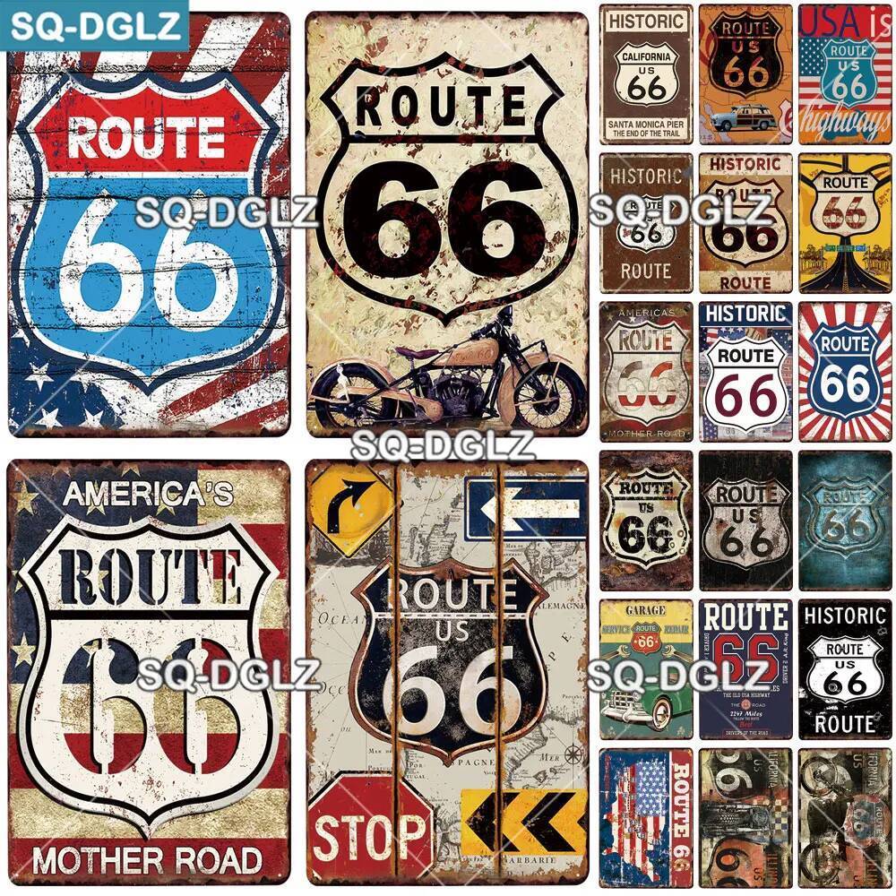 Route 66 Vintage ป้ายโลหะดีบุกป้ายโล่ Retro Garage Wall Decor สําหรับบาร์ตกแต่ง Club Man Cave สถานีแ