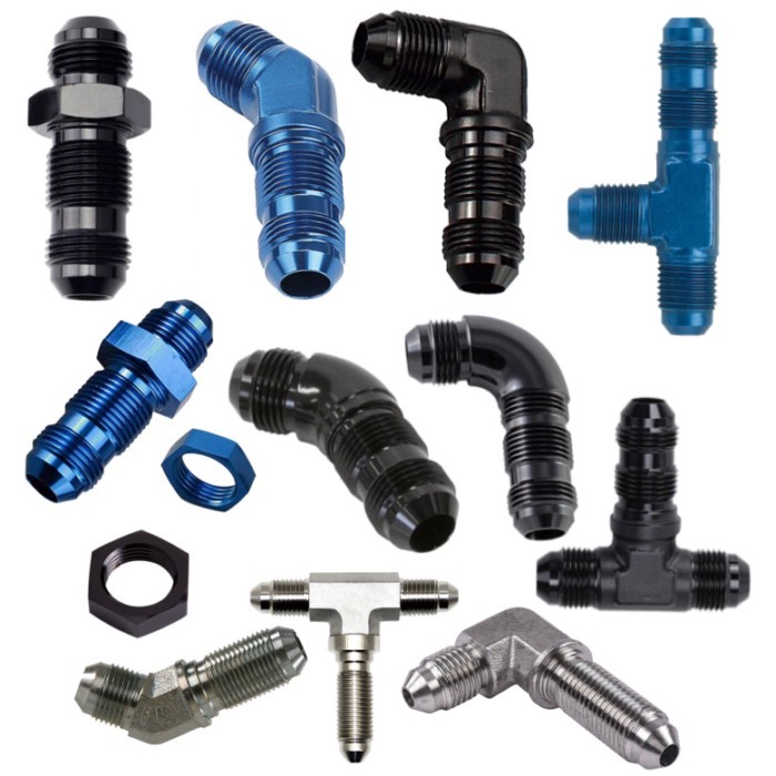 Aluminum black anodized tee full flow straight 45/90 degree male flare an6 to an6 an8 to an8 -10an