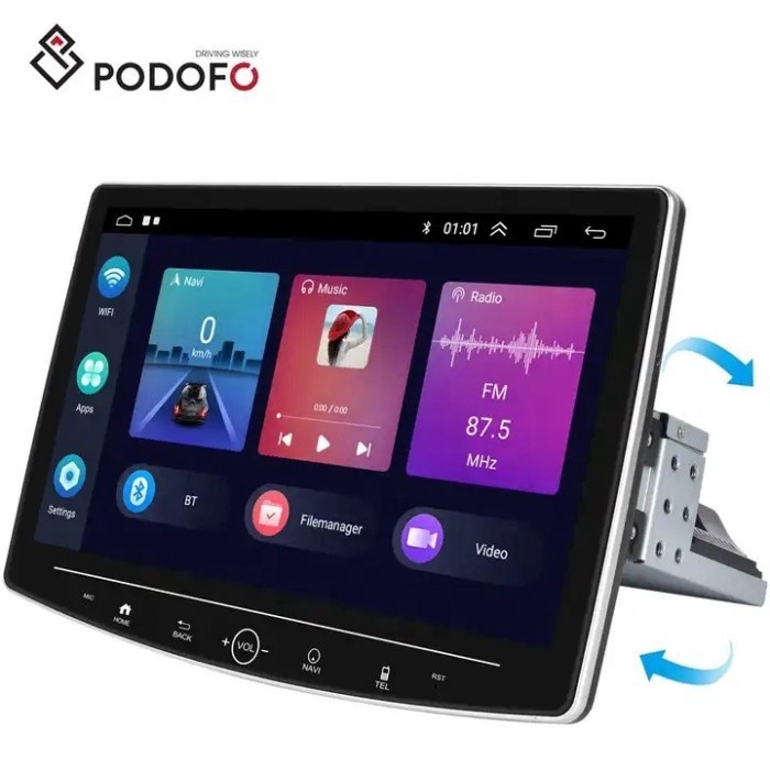 Podofo 1+32/2+64G 10" 1 Din Rotatable Android Car Radio Autoradio with Carplay & Android Auto GPS W