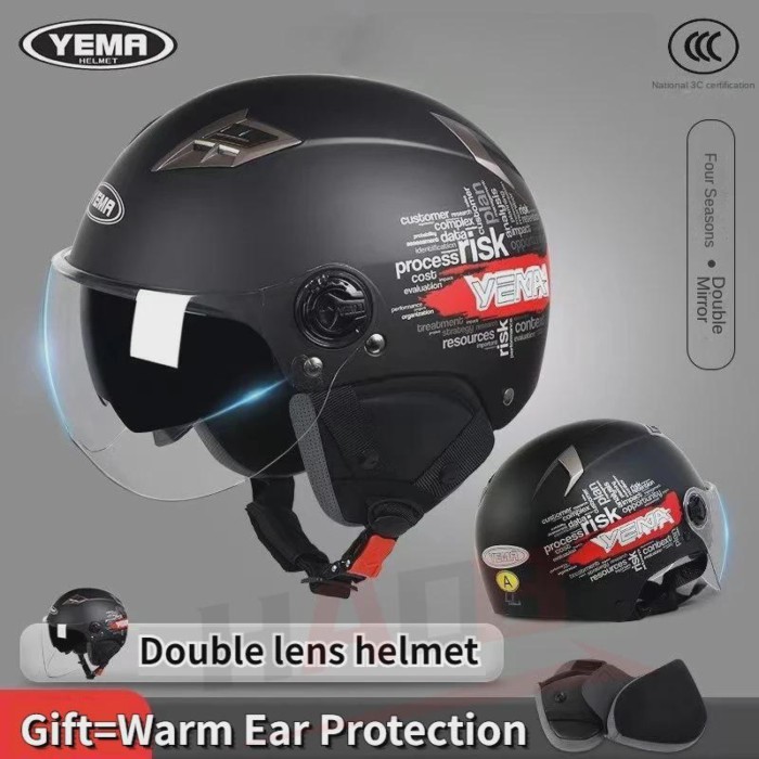 YEMA Motorcycle Half Helmet Electric Bike/motorcycle Dual Lens Sunshade Safety Helmet for Winter Wa