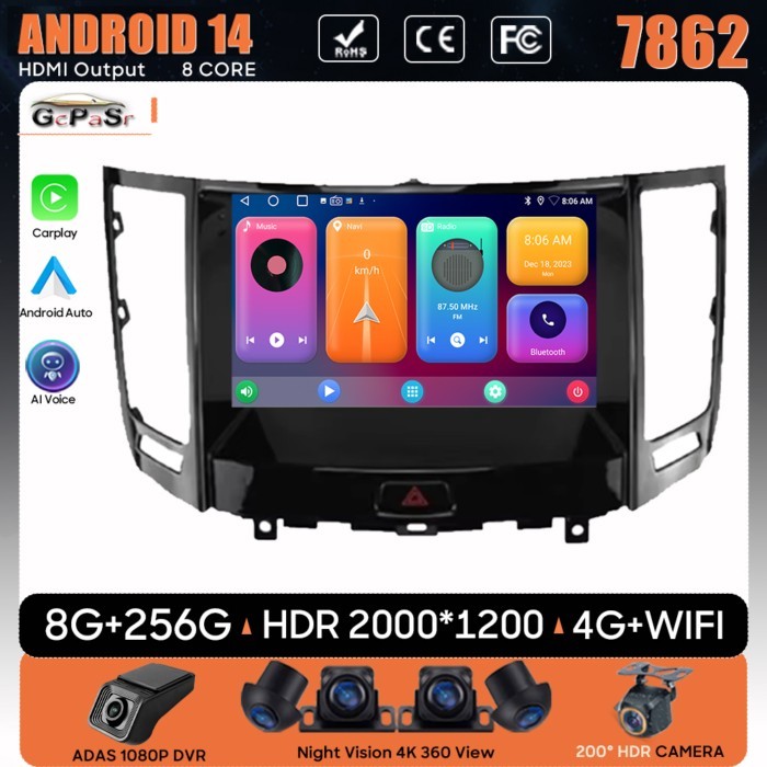 For INFINITI FX35 FX37 2013+ Car Radio Android 14 Car Video Player Carplay Multimedia No 2din Wifi