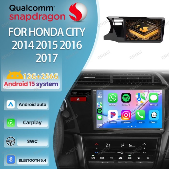 Android 15 Car Radio For Honda City 2014 2015 - 2017 AI Voice 2DIN WIFI+4G RDS Wireless Systems QLE