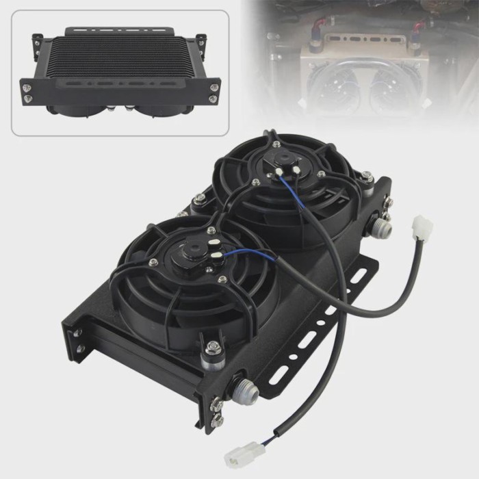 Oil Cooler 19 Row AN8 / AN10 Universal 248mm +Dual 5.5" Fan Rear w/Mounting Bracket Kit 12V 30W Coo