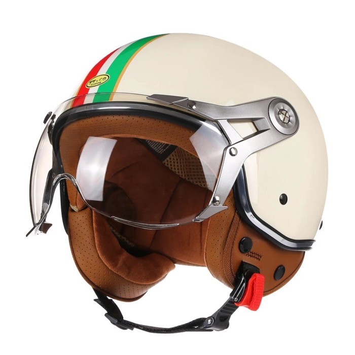 Vintage TT&COCASCOS Motorcycle Helmet Jet with Visor Motorbike Riding 3/4 Open Half Helmet Retro Sc