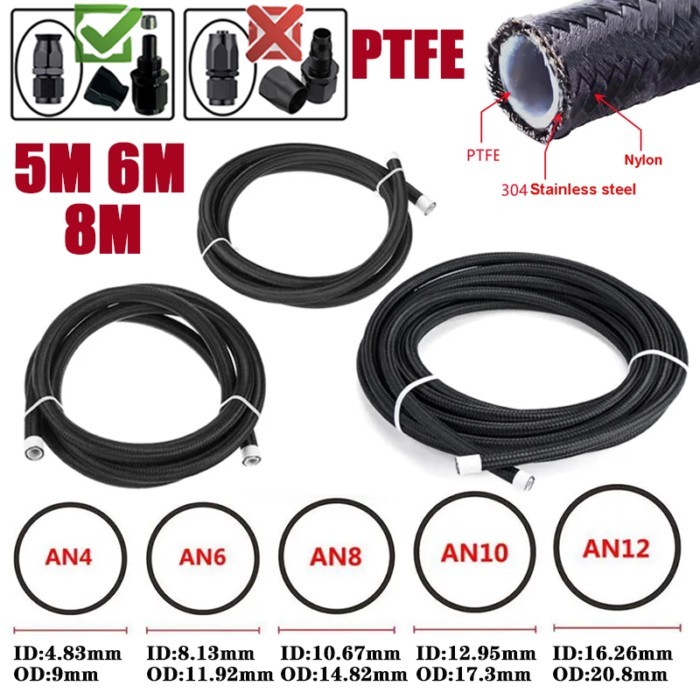 5M/6M/8M 3AN 4AN 6AN 8AN 10AN 12AN PTFE E85 Universal Racing Fuel Hose Oil Line Pipe Brake Tube Nyl