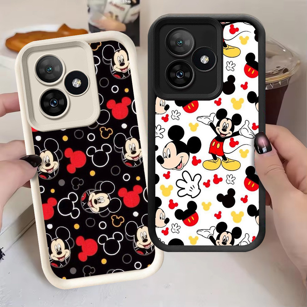 G-77 Mickey Casing สําหรับ Realme C61 C51 C67 Note 60 50 C53 C55 สีดําและสีขาว