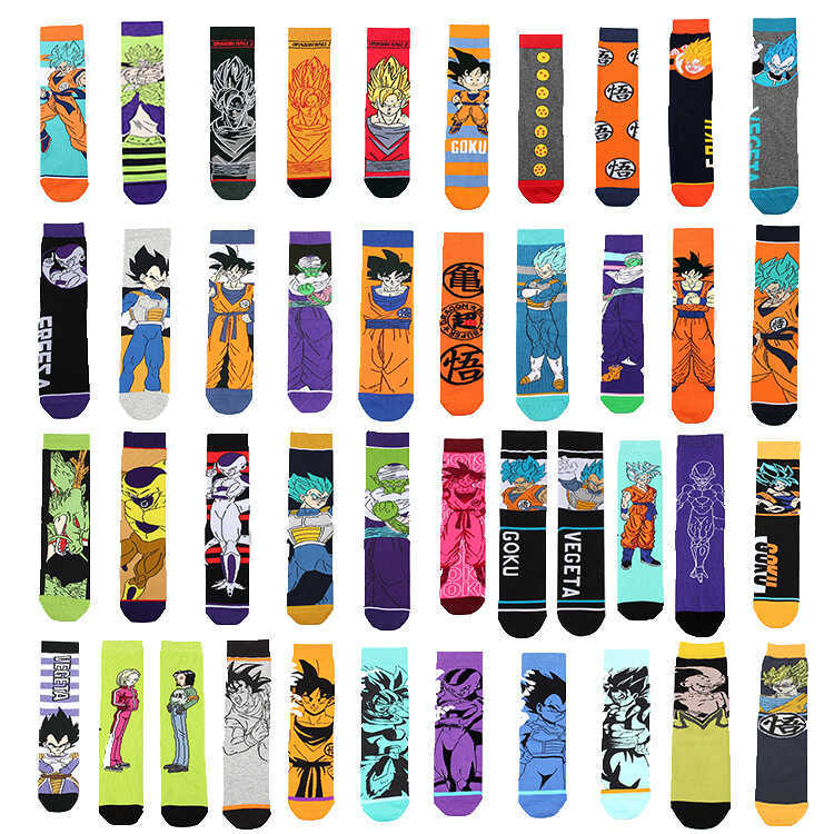 ผู้ชายถุงเท้าอินเทรนด์การ์ตูนอะนิเมะดราก้อนบอลลูกชาย Goku Piccolo Vegeta Dragon Casual คู่ถุงเท้ากลา