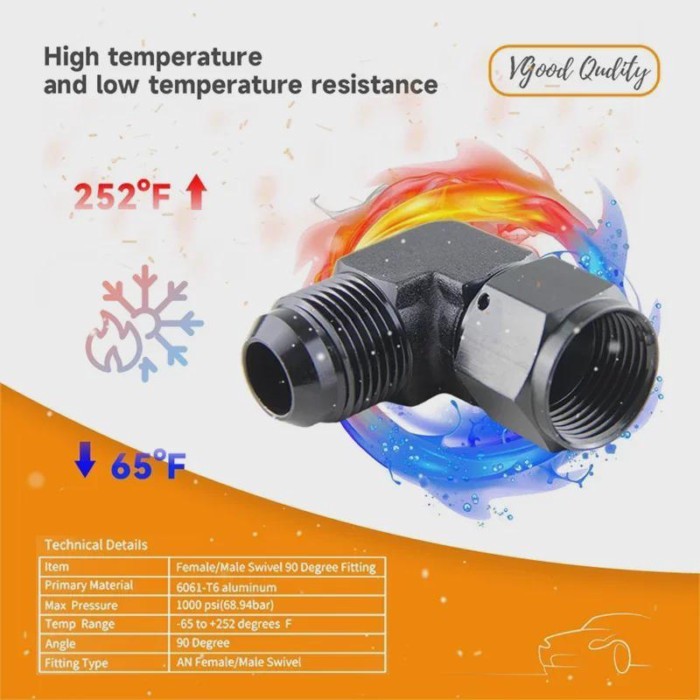 Black Aluminium  3AN-12AN Male to AN3 AN4 AN6 AN8 AN10 AN12 Female 90 2PCS Degree Flare Swivel Hose