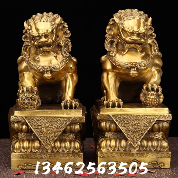 Factory Wholesale Pure Copper Palace Door Lions Decoration Beijing Lion Pair Office Living Room Ope