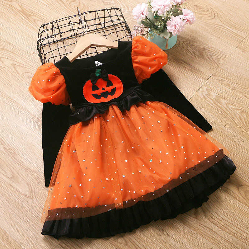 C Princess Dress Children's Halloween Costume Glowing Witch Pumpkin Skirt Baby Performance Outfit F