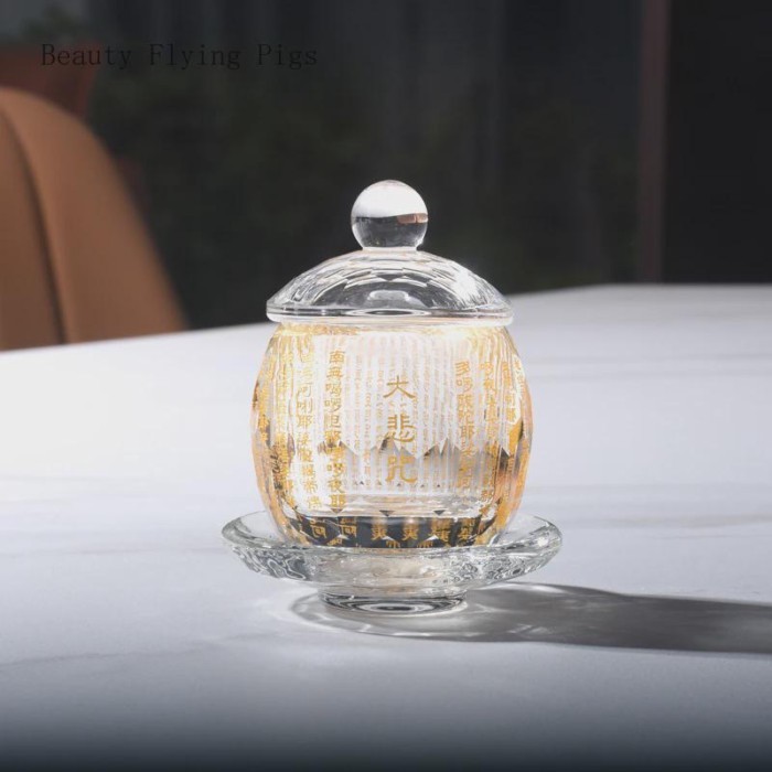 Household Glass Water Supply Cup Temple Offerings Chinese Style Pray for Auspiciousness Buddhist Te