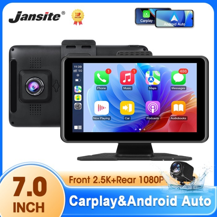 Universal 7" 2.5K Dash Camera Wireless Carplay Android Auto Bluetooth Car Stereo 1080P Rear Camera
