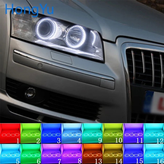 Latest Headlight Multi-color RGB LED Angel Eyes Halo Ring Eye DRL RF Remote Control for Audi A8 S8