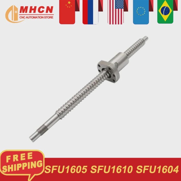 EU RU Warehouse Dia16mm C7 Ballscrew SFU1605 SFU1610 SFU1604 with Single Ball nut 500-1000mm for CN