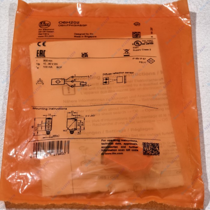 O6H202 IFM New Original Diffuse Reflection Sensors with Background Suppression O6H-FPKG/AS/3P