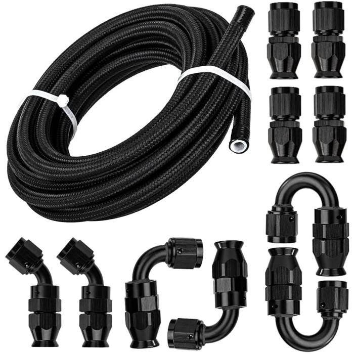 Haofa an6 an8 10an 16an -16an 20an -an20 stainless steel braided ptfe black fuel line hose