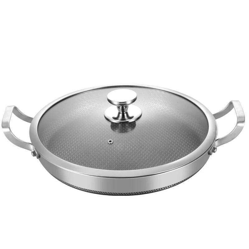 C Large Hybrid Nonstick Deep Frying Pan 316 Stainless Steel Servings Paella Pan With Lid Kitchen Fr