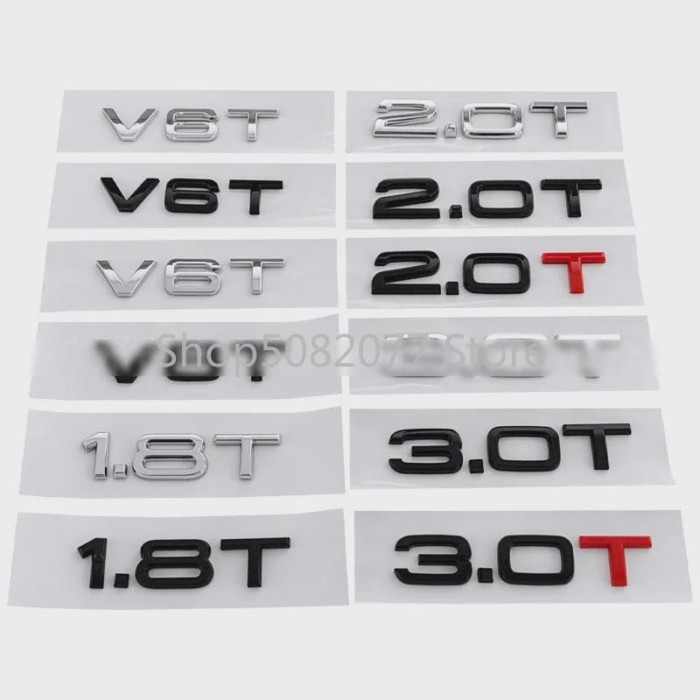 ABS Letters Numbers Car Emblem 1.8T 2.0T 3.0T V6T V8T for A3 A4 Q3 Q5 Q7 Fender Trunk Nameplate Log