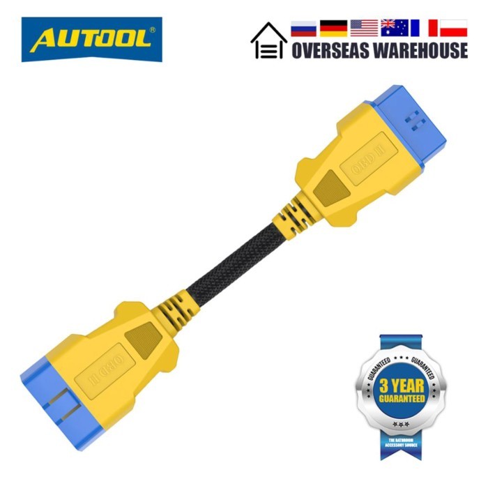 AUTOOL 20CM Car OBD 2 II Extend Cable 16Pin Lengthen with OBD Scanner Nylon Flexible Bluetooth Anti