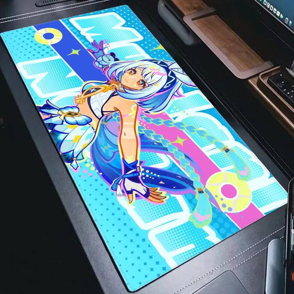 Genshin Impact Mualani Mousepad ขนาดใหญ่อุปกรณ์สํานักงานยางแผ่นรองเม้าส์อะนิเมะสาวน่ารักโต๊ะ Gaming 